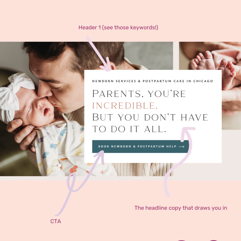 Hero copy example for a doula - website copy