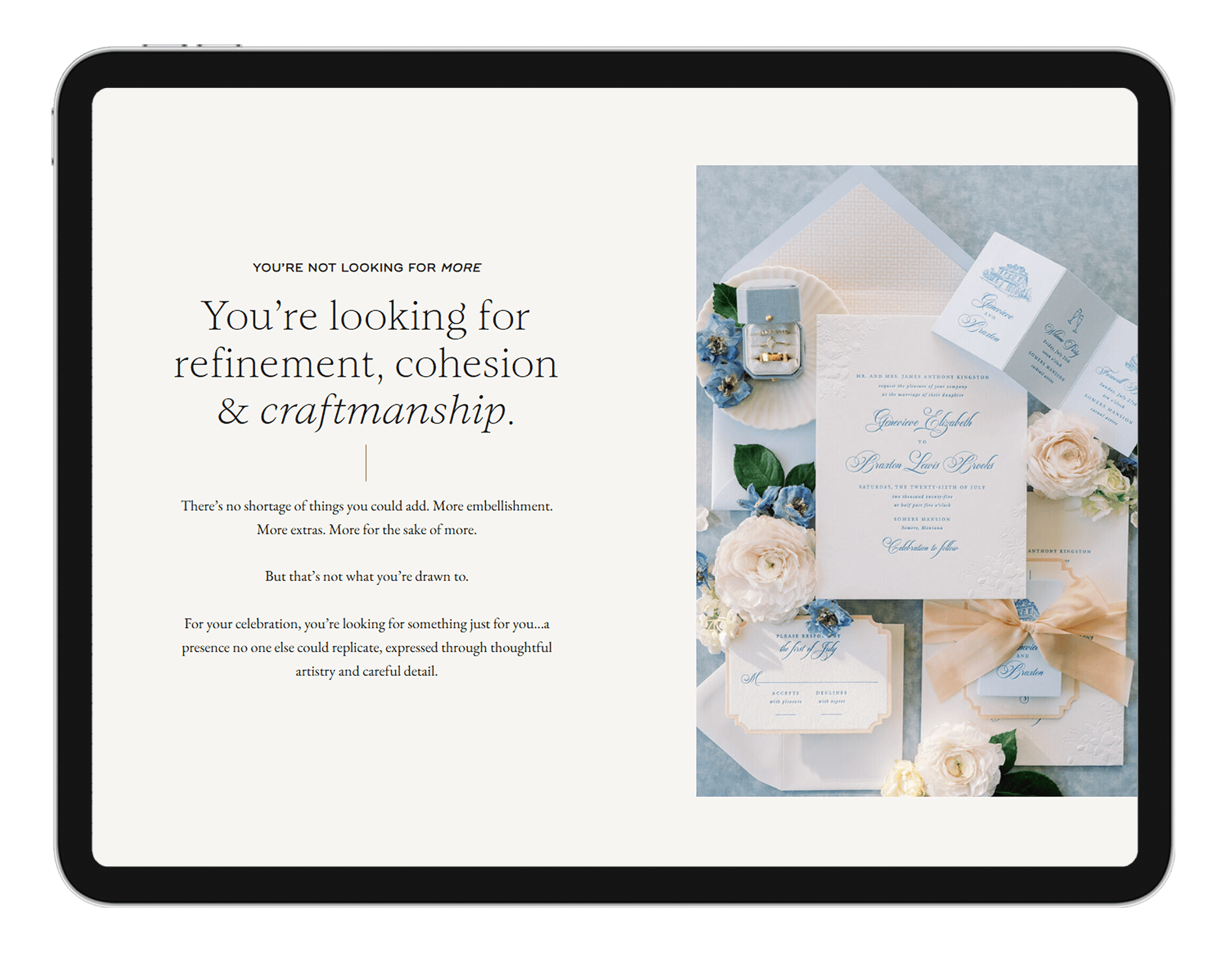 website copy for wedding stationery designer